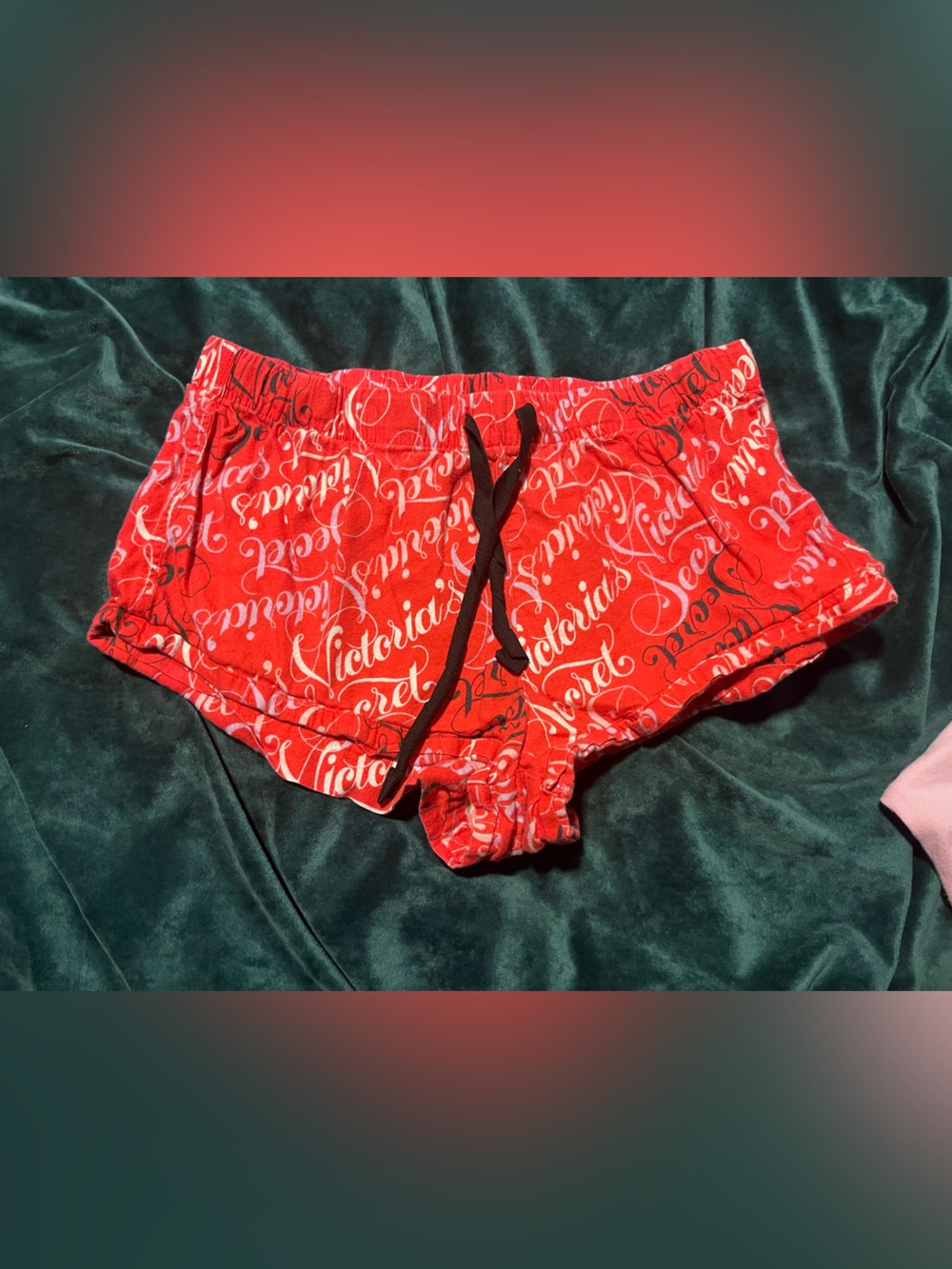 Victoria's Secret Red Logo Print Lounge Shorts with Black Drawstring